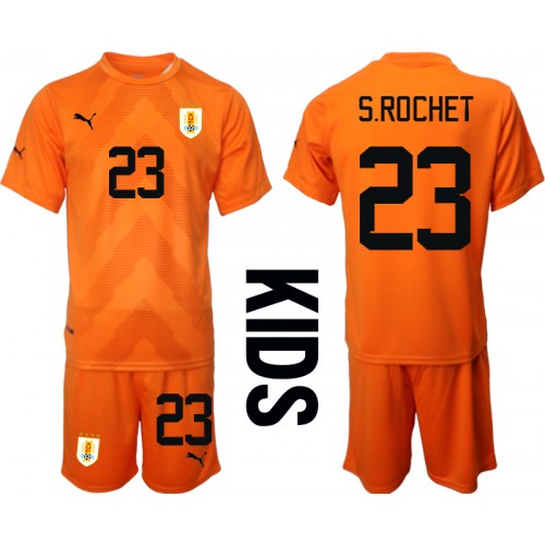 Dětský Fotbalový dres Uruguay Sergio Rochet #23 Brankářské MS 2022 Venkovní Krátký Rukáv (+ trenýrky)